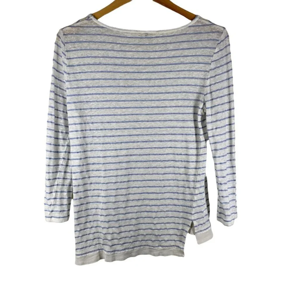 KOBI HALPERIN White and Blue Striped Linen Blend Knit Top Size Small Sweater
